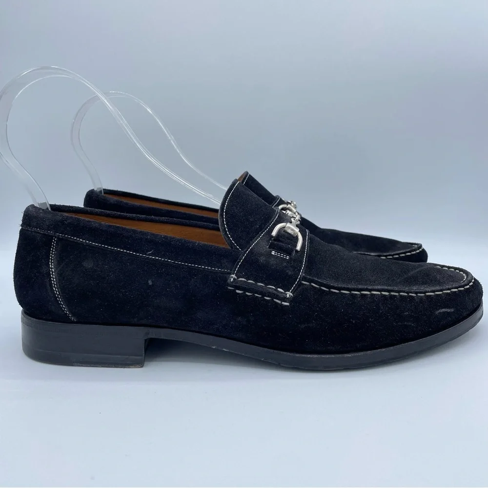 Santoni Hamlin Silver-Tone Bit Suede Loafers